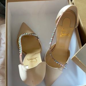 Size 9 Christian Louboutin Nude krystal gross heels